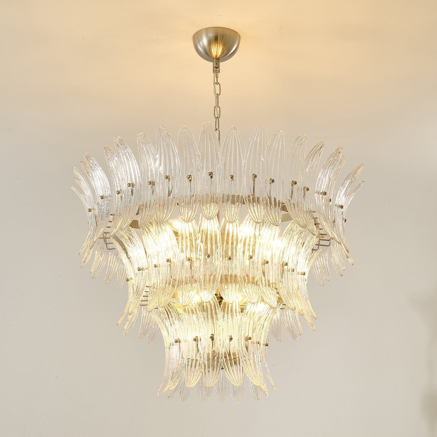 Handcrafted Murano Glass Leaf Crown Chandelier Luxury Tiered Living Room Ceiling Light