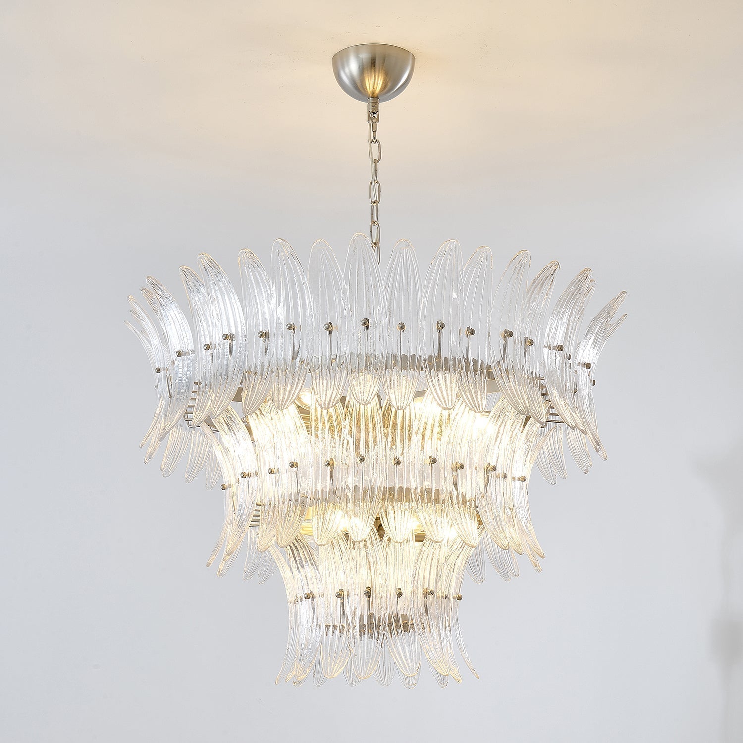 Handcrafted Murano Glass Leaf Crown Chandelier Luxury Tiered Living Room Ceiling Light