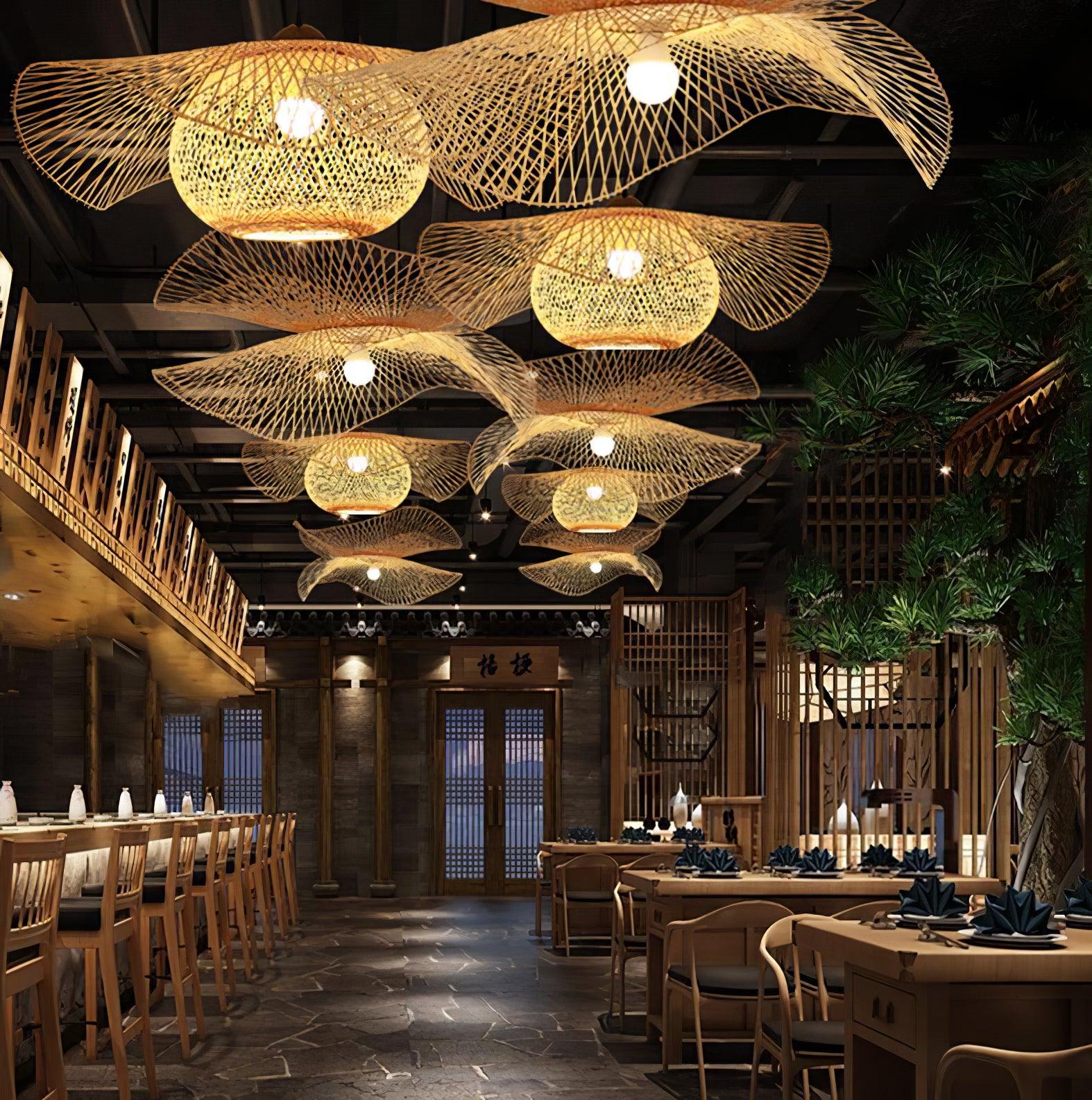 Handcrafted Natural Bamboo Frame Pendant Lamp Woven Hanging Ceiling Light Fixture