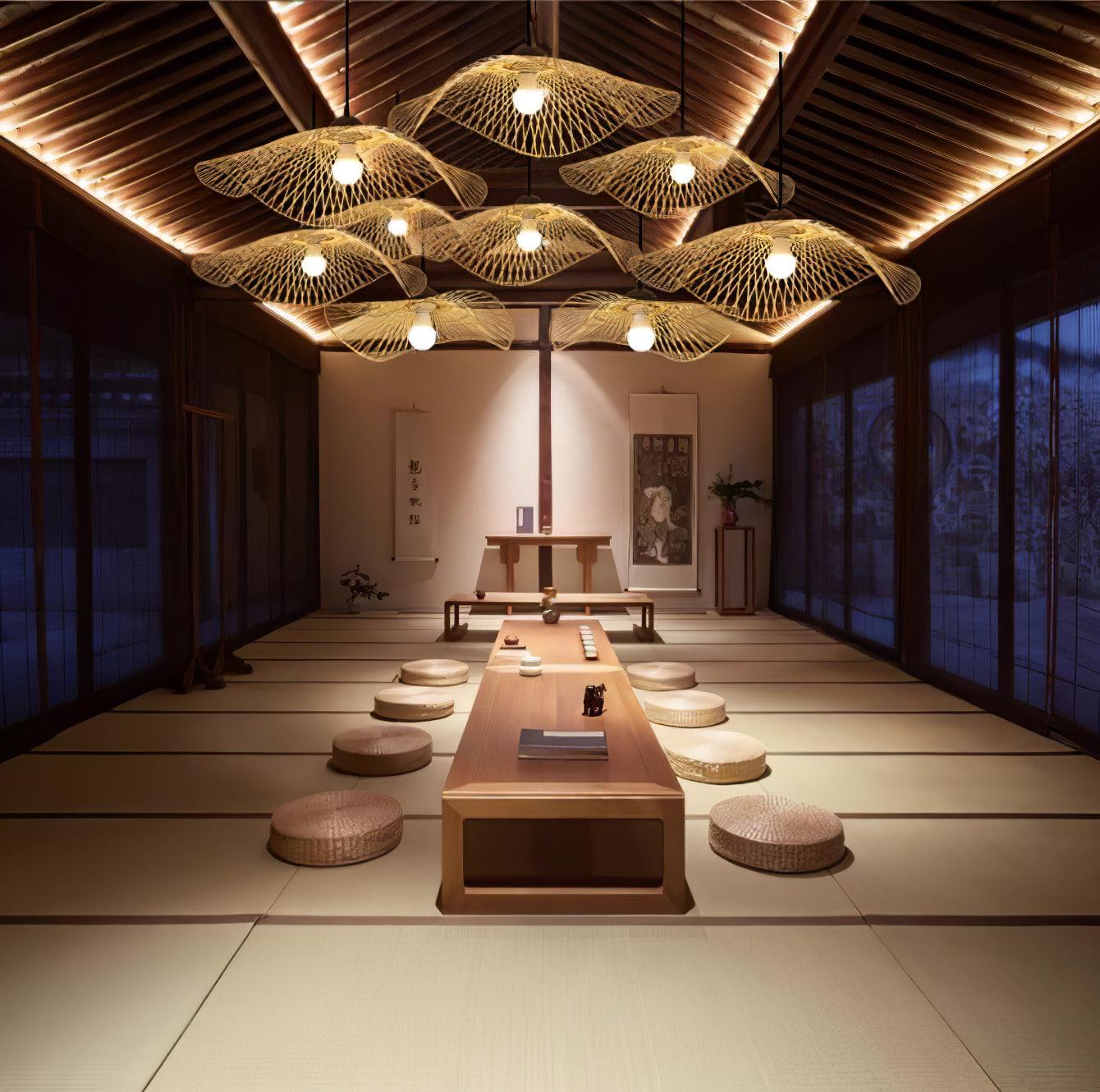 Handcrafted Natural Bamboo Frame Pendant Lamp Woven Hanging Ceiling Light Fixture
