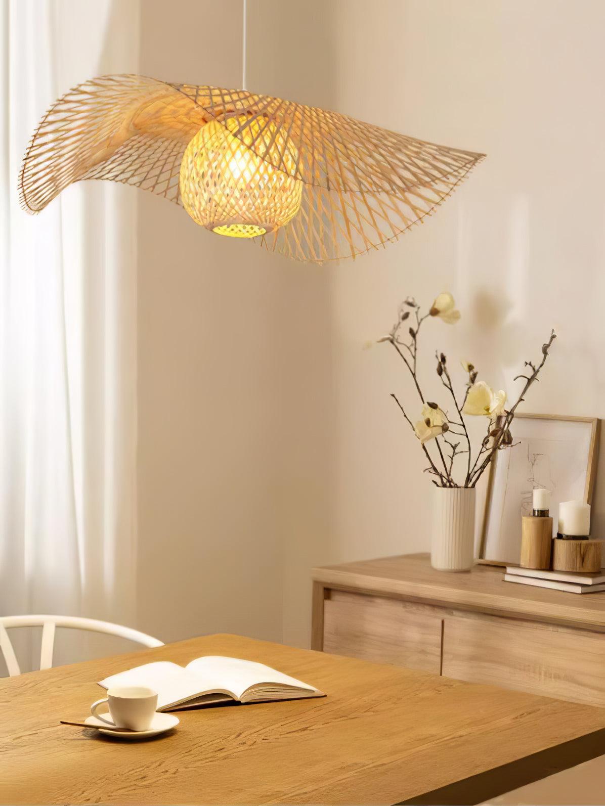 Handcrafted Natural Bamboo Frame Pendant Lamp Woven Hanging Ceiling Light Fixture