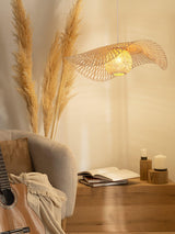 Handcrafted Natural Bamboo Frame Pendant Lamp Woven Hanging Ceiling Light Fixture