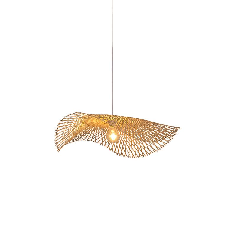Handcrafted Natural Bamboo Frame Pendant Lamp Woven Hanging Ceiling Light Fixture