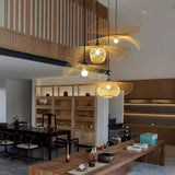 Handcrafted Natural Bamboo Frame Pendant Lamp Woven Hanging Ceiling Light Fixture