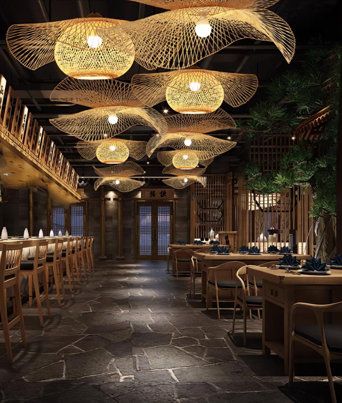 Handcrafted Natural Bamboo Frame Pendant Lamp Woven Hanging Ceiling Light Fixture