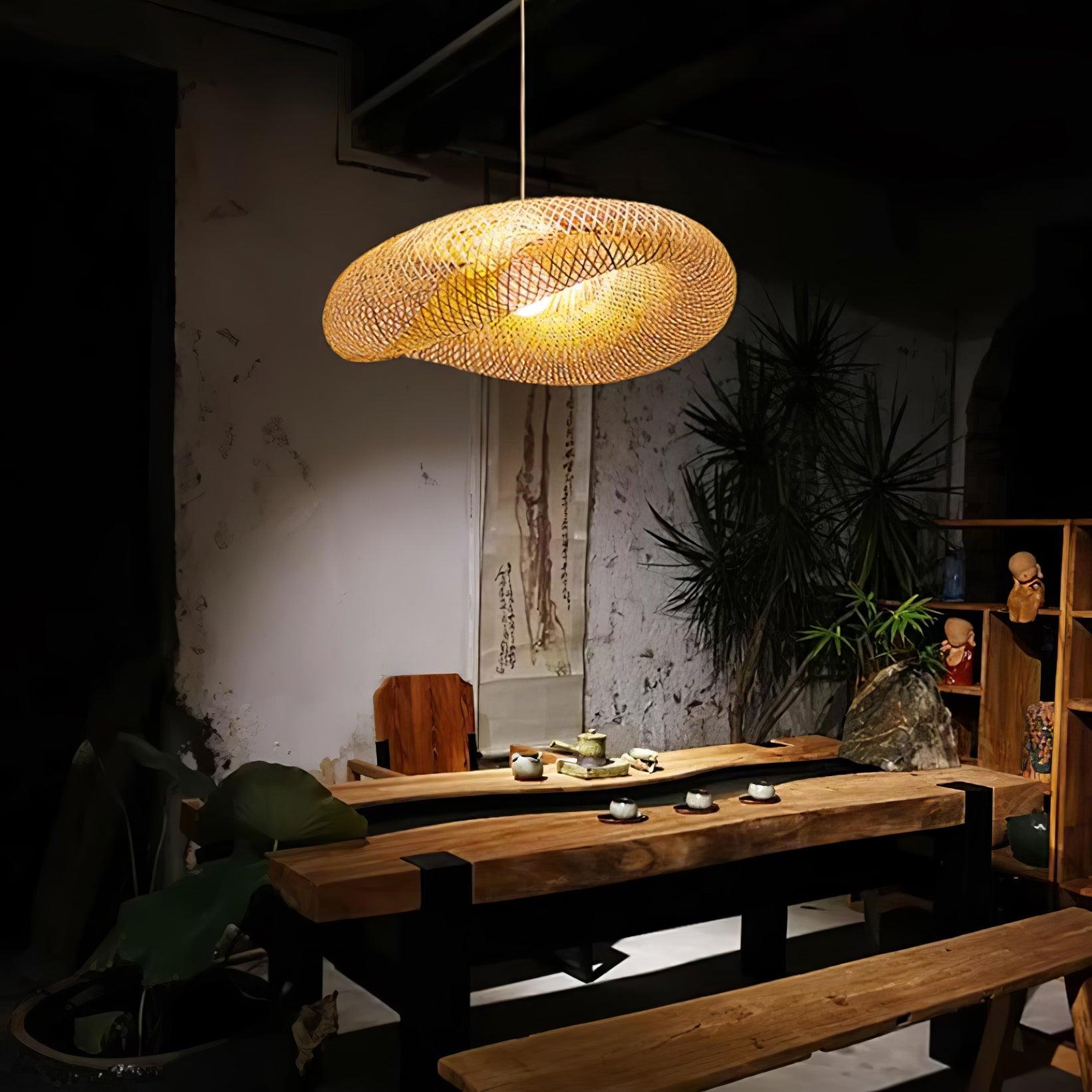 Handcrafted Natural Woven Bamboo Pendant Light Zen Inspired Hanging Ceiling Lamp
