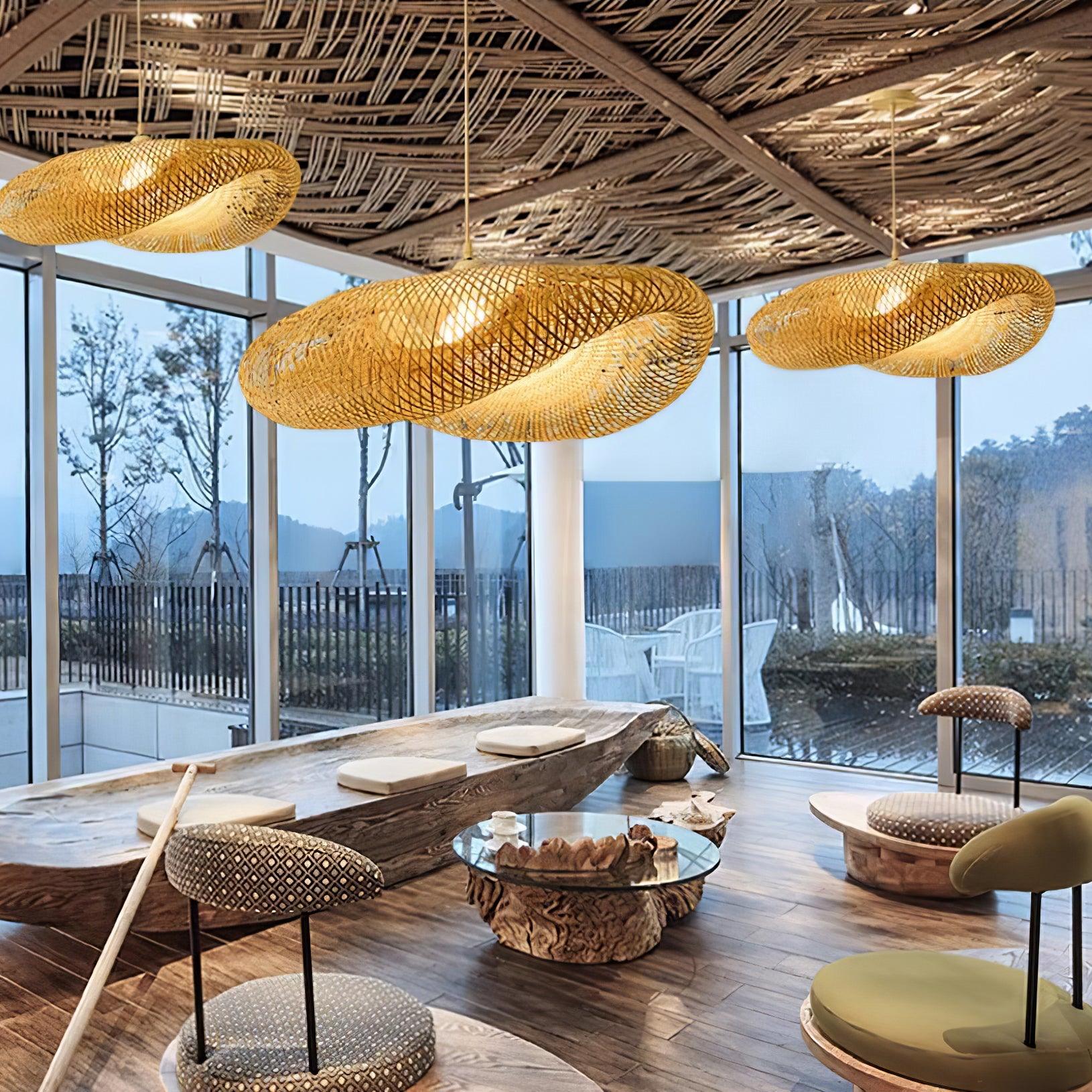 Handcrafted Natural Woven Bamboo Pendant Light Zen Inspired Hanging Ceiling Lamp