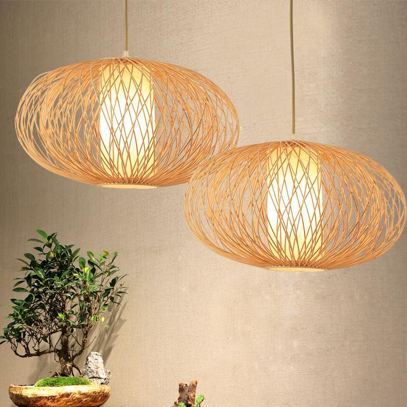 Handcrafted Oval Bamboo Woven Pendant Light Candyfloss Shaped Boho Ceiling Lamp for Dining Room