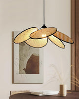 Handcrafted Petal Rattan Pendant Lamp Organic Woven Texture Ceiling Light for Minimalist Decor