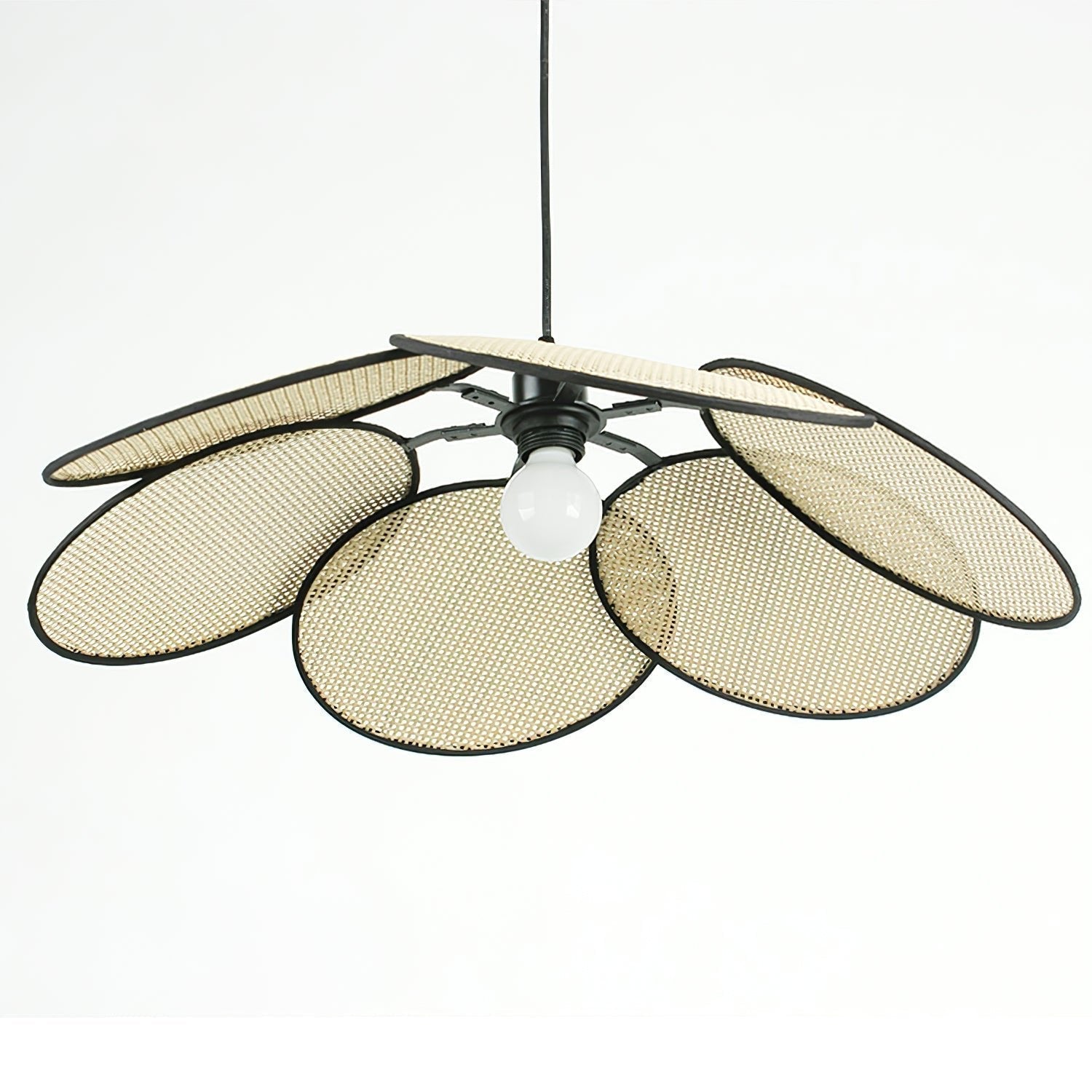 Handcrafted Petal Rattan Pendant Lamp Organic Woven Texture Ceiling Light for Minimalist Decor
