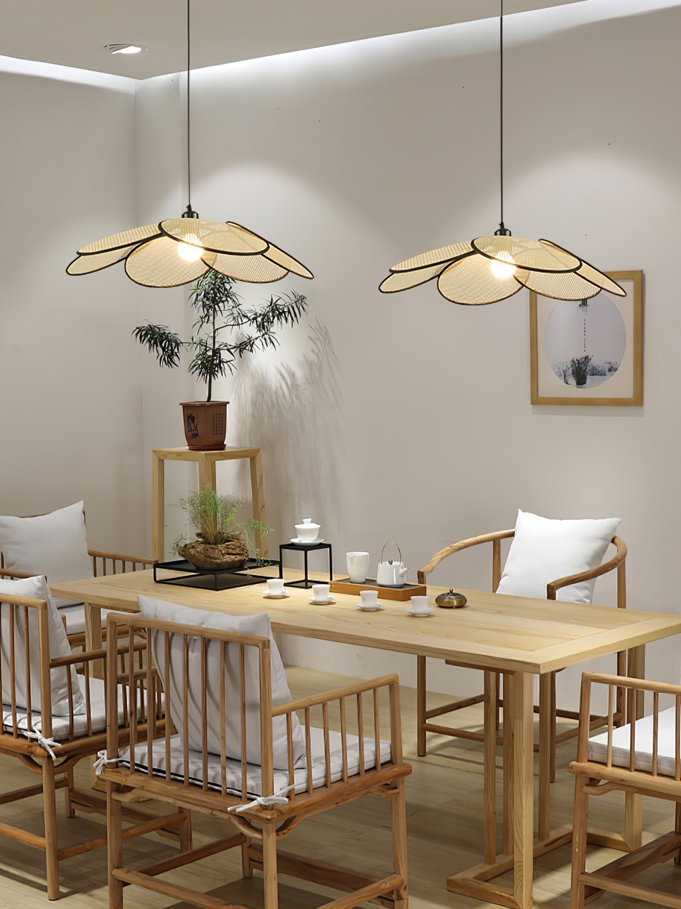 Handcrafted Petal Rattan Pendant Lamp Organic Woven Texture Ceiling Light for Minimalist Decor