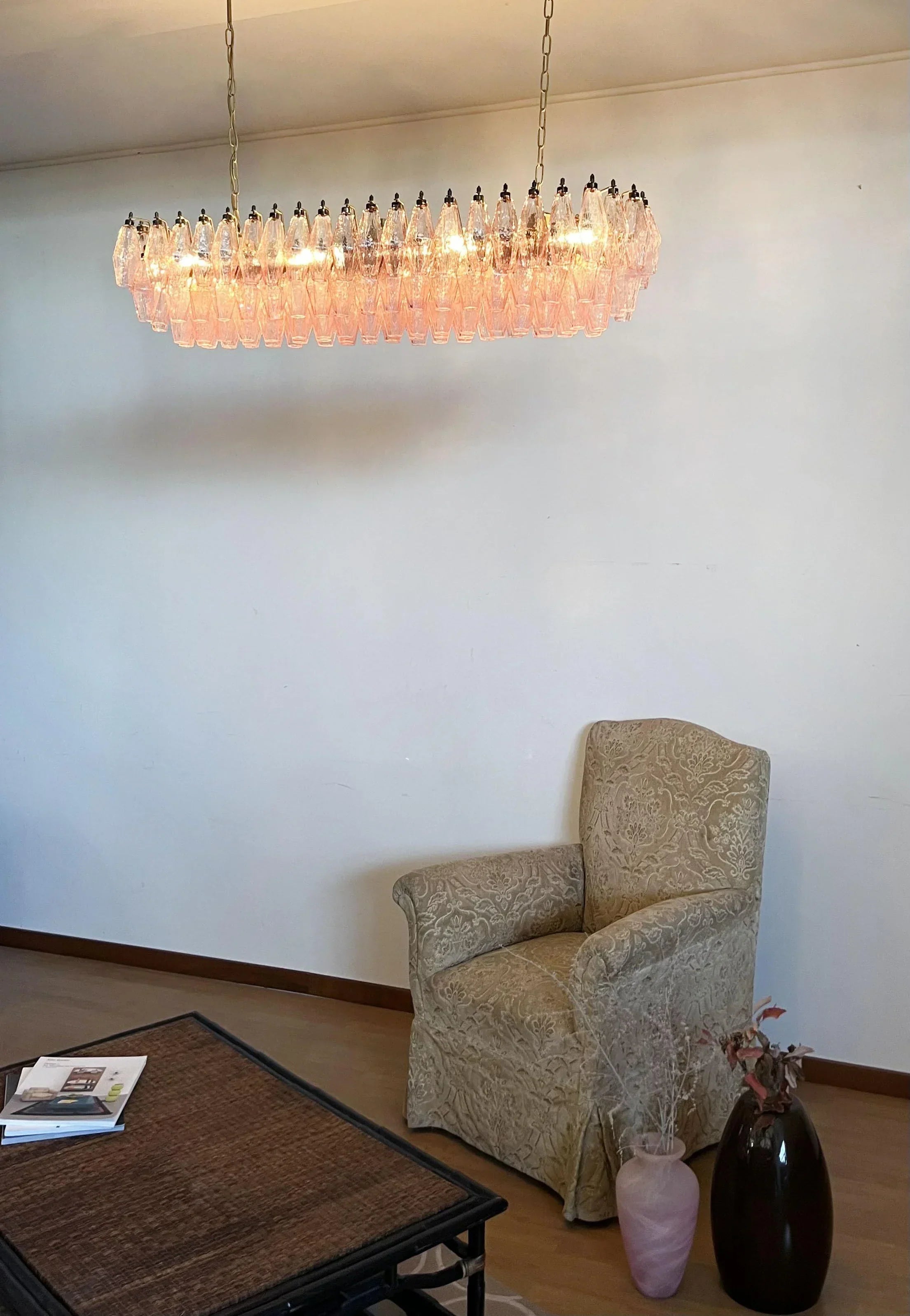handcrafted-pink-murano-poliedri-glass-linear-chandelier-modern-dining-light
