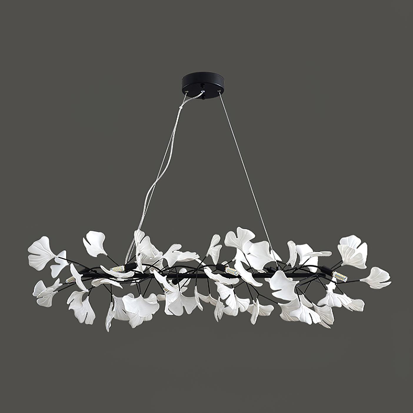 Handcrafted Porcelain Ginkgo Leaf Chandelier Elegant Modern Candelabrum Hanging Light