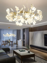 Handcrafted Porcelain Ginkgo Leaf Chandelier Elegant Modern Candelabrum Hanging Light