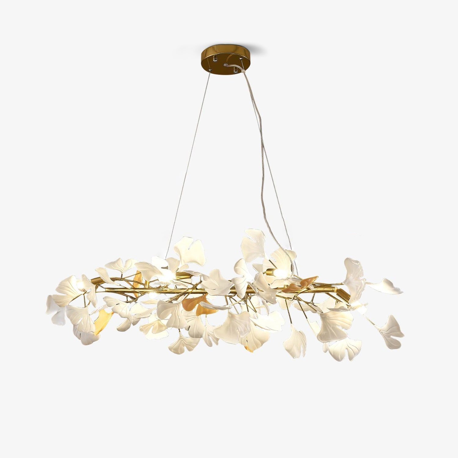 Handcrafted Porcelain Ginkgo Leaf Chandelier Elegant Modern Candelabrum Hanging Light