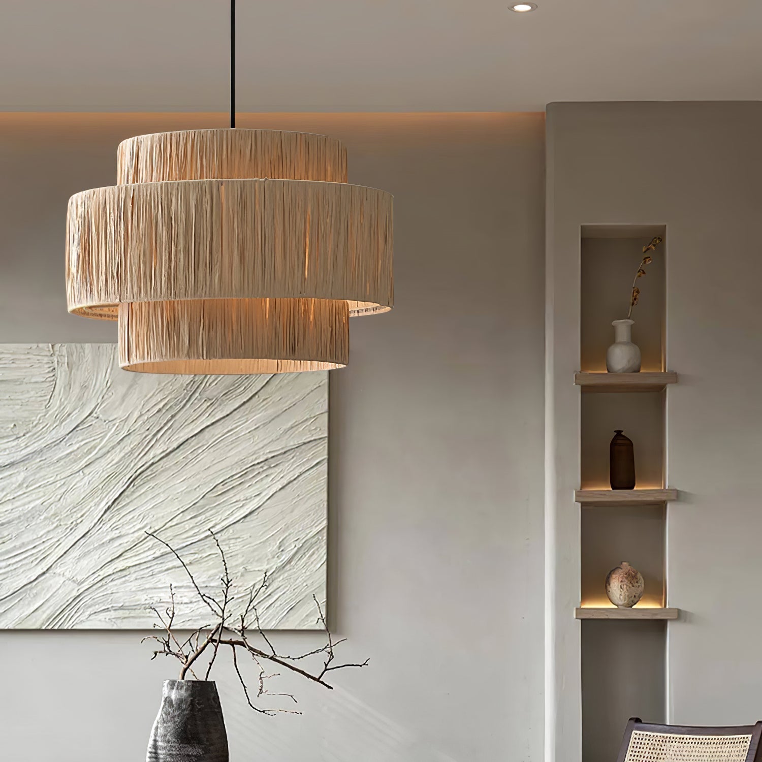 Handcrafted Raffia Straw Art Pendant Light Sustainable Natural Fiber Ceiling Hanging Lamp for Home Decor