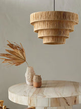 Handcrafted Raffia Straw Art Pendant Light Sustainable Natural Fiber Ceiling Hanging Lamp for Home Decor