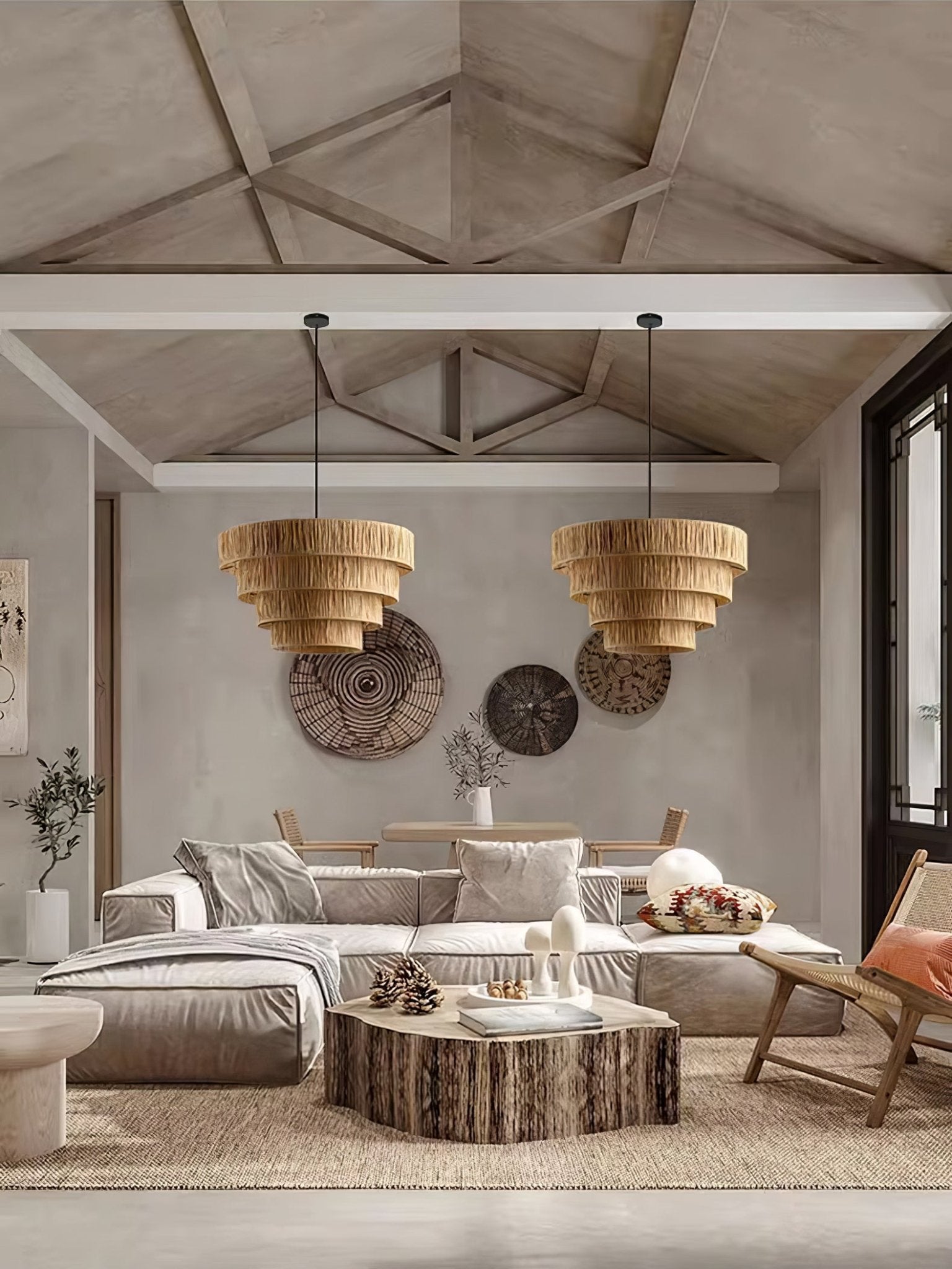 Handcrafted Raffia Straw Art Pendant Light Sustainable Natural Fiber Ceiling Hanging Lamp for Home Decor