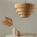 Handcrafted Raffia Straw Art Pendant Light Sustainable Natural Fiber Ceiling Hanging Lamp for Home Decor