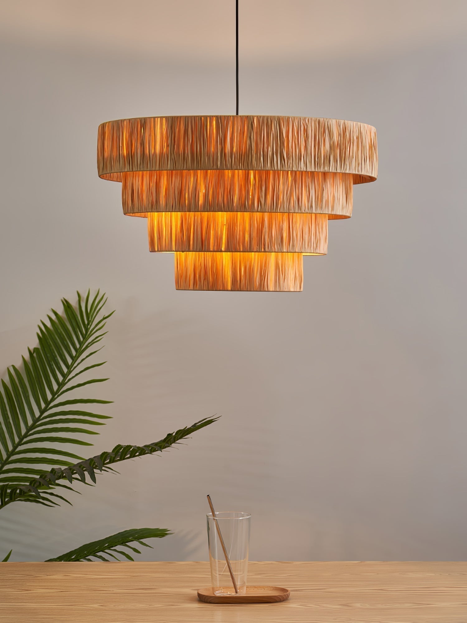 Handcrafted Raffia Straw Art Pendant Light Sustainable Natural Fiber Ceiling Hanging Lamp for Home Decor