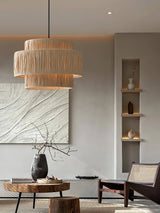 Handcrafted Raffia Straw Art Pendant Light Sustainable Natural Fiber Ceiling Hanging Lamp for Home Decor