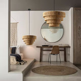 Handcrafted Raffia Straw Art Pendant Light Sustainable Natural Fiber Ceiling Hanging Lamp for Home Decor