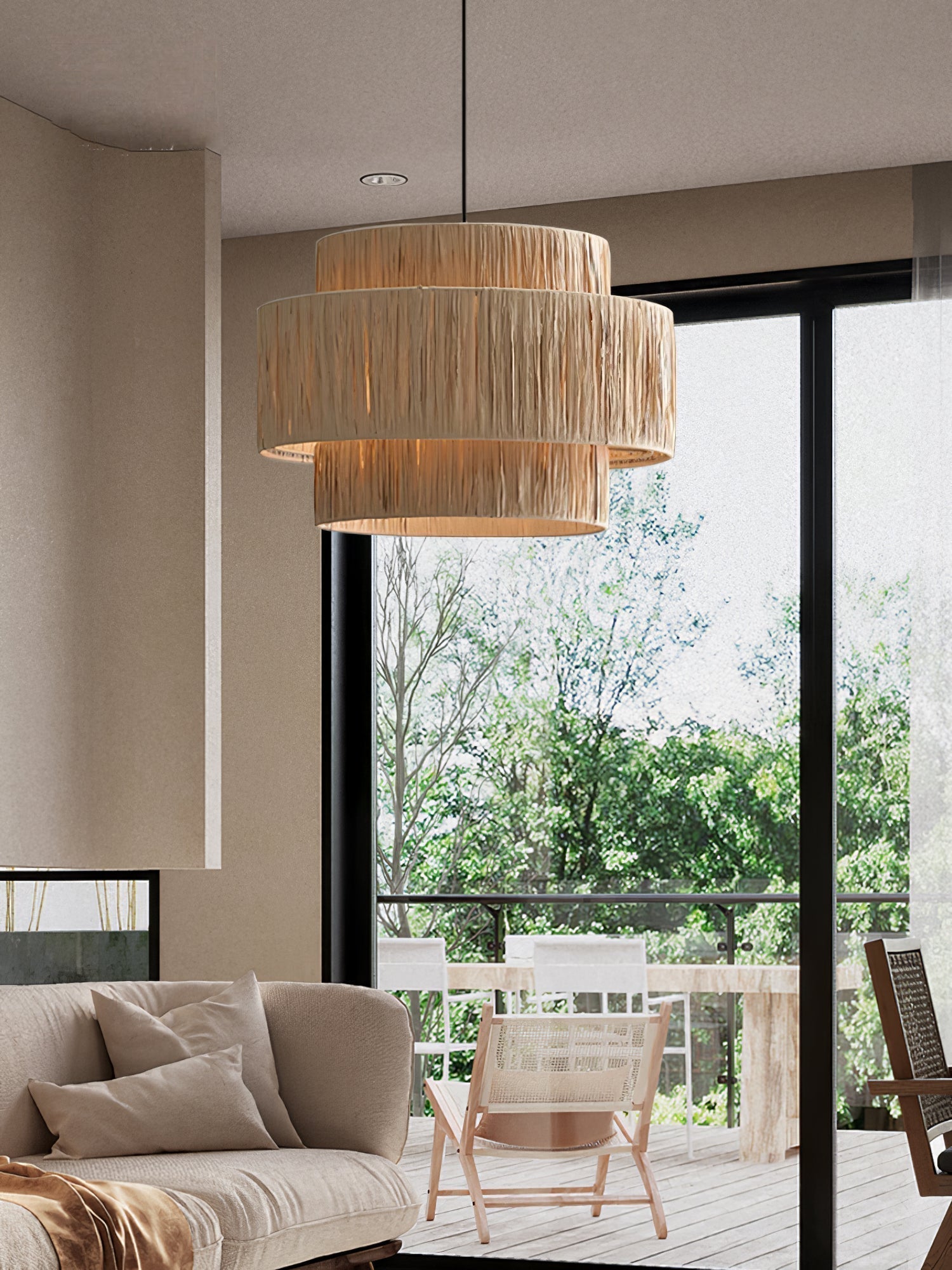 Handcrafted Raffia Straw Art Pendant Light Sustainable Natural Fiber Ceiling Hanging Lamp for Home Decor