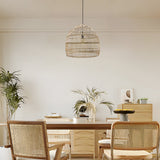 Handcrafted Rattan Woven Dome Pendant Light Bohemian Bamboo Hanging Lamp for Dining Room