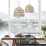 Handcrafted Rattan Woven Dome Pendant Light Bohemian Bamboo Hanging Lamp for Dining Room