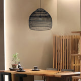 Handcrafted Rattan Woven Dome Pendant Light Bohemian Bamboo Hanging Lamp for Dining Room