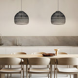 Handcrafted Rattan Woven Dome Pendant Light Bohemian Bamboo Hanging Lamp for Dining Room