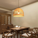 Handcrafted Woven Bamboo Dome Pendant Light Burlywood Hanging Ceiling Fixture