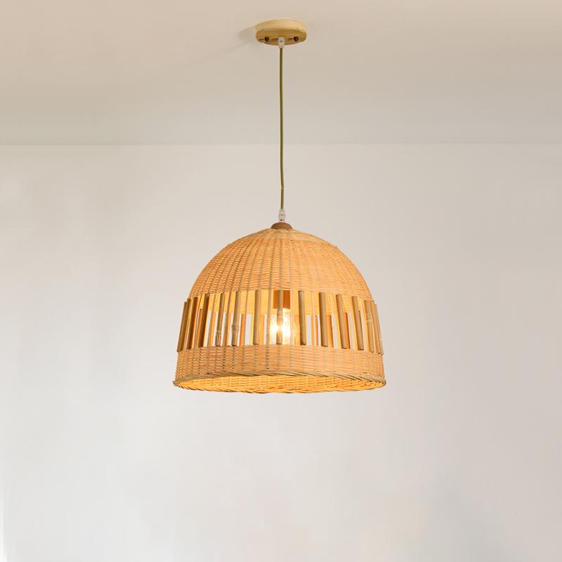 Handcrafted Woven Bamboo Dome Pendant Light Burlywood Hanging Ceiling Fixture