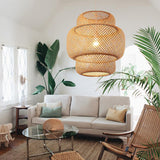 Handmade 3 Tiered Rustic Bamboo Woven Pendant Light Boho Chic Natural Wood Hanging Ceiling Lamp