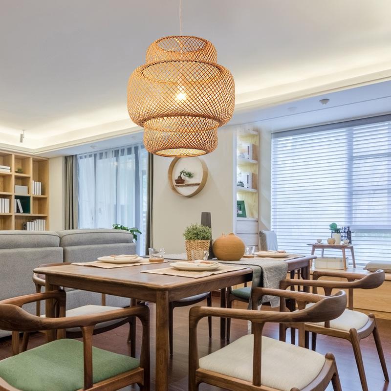 Handmade 3 Tiered Rustic Bamboo Woven Pendant Light Boho Chic Natural Wood Hanging Ceiling Lamp