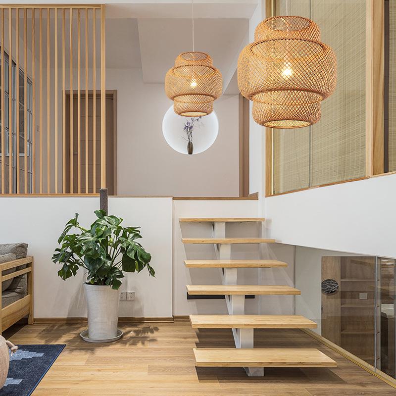 Handmade 3 Tiered Rustic Bamboo Woven Pendant Light Boho Chic Natural Wood Hanging Ceiling Lamp