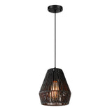Handmade Black Woven Paper Rope Pendant Light Japanese Style Rustic Hanging Ceiling Lamp for Dining Room Bedroom