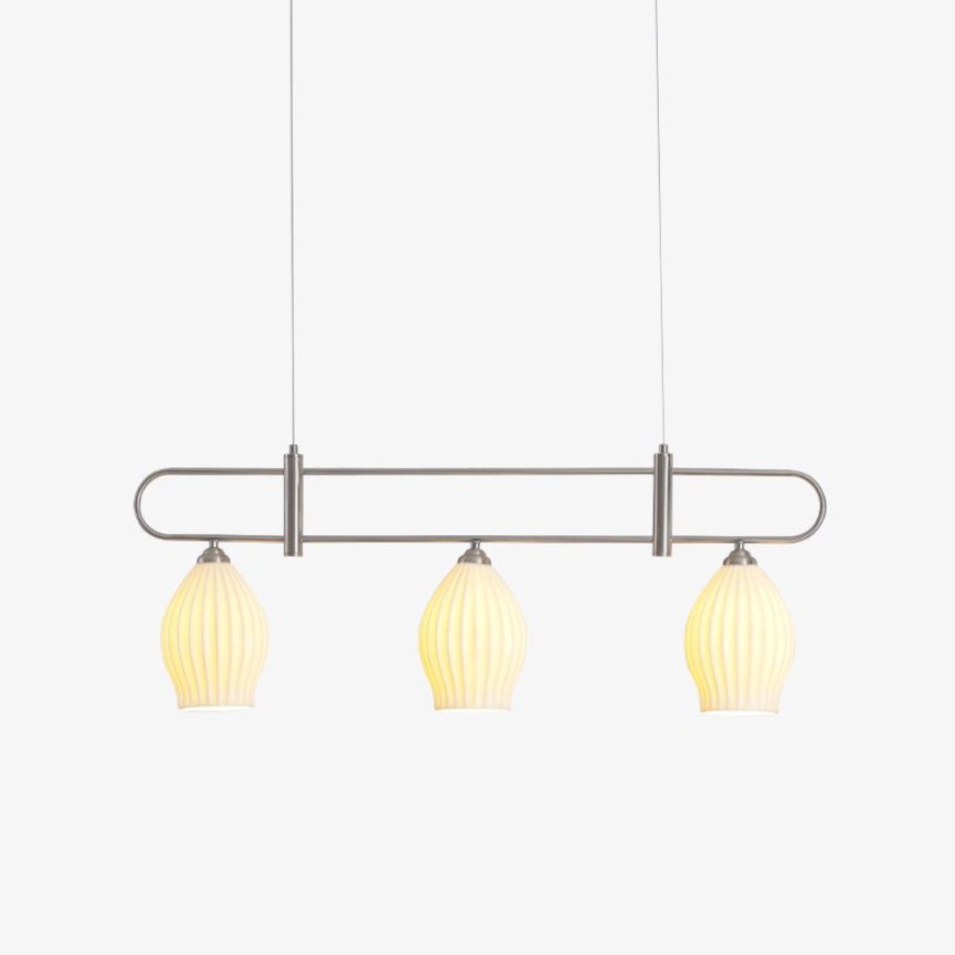 Handmade Bone China Ribbed Pendant Light Modern Linear Ceramic Hanging Lamp for Dining Room