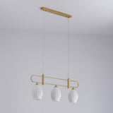 Handmade Bone China Ribbed Pendant Light Modern Linear Ceramic Hanging Lamp for Dining Room