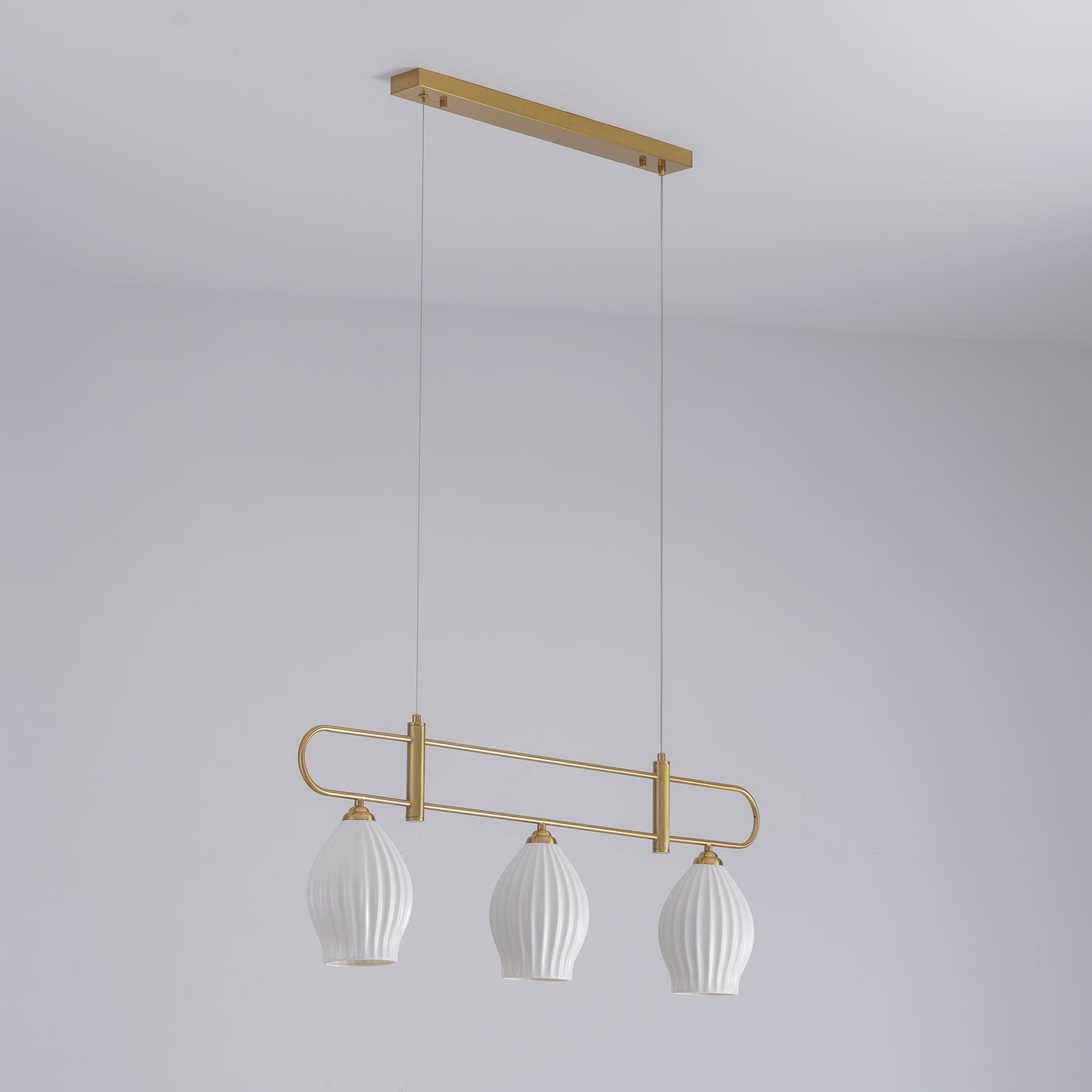 Handmade Bone China Ribbed Pendant Light Modern Linear Ceramic Hanging Lamp for Dining Room