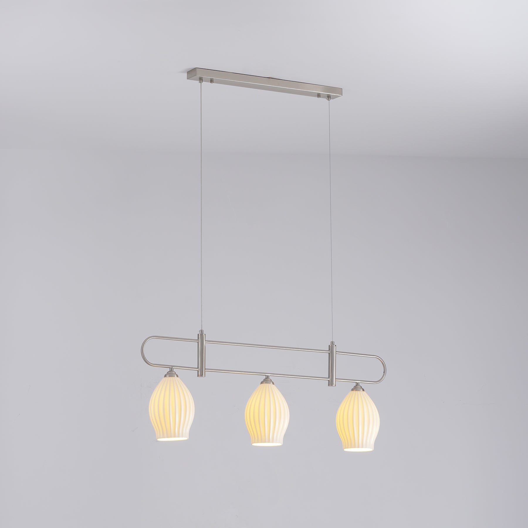 Handmade Bone China Ribbed Pendant Light Modern Linear Ceramic Hanging Lamp for Dining Room