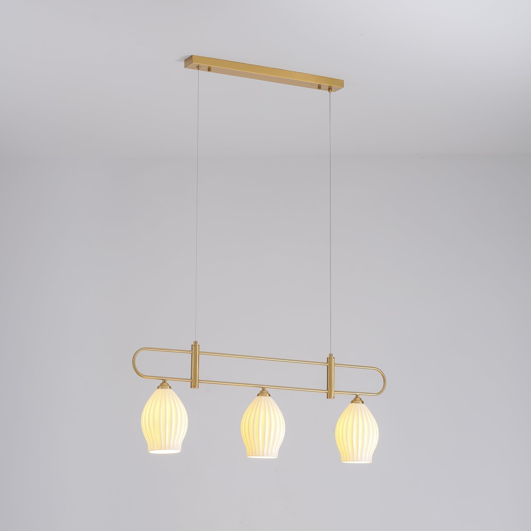Handmade Bone China Ribbed Pendant Light Modern Linear Ceramic Hanging Lamp for Dining Room
