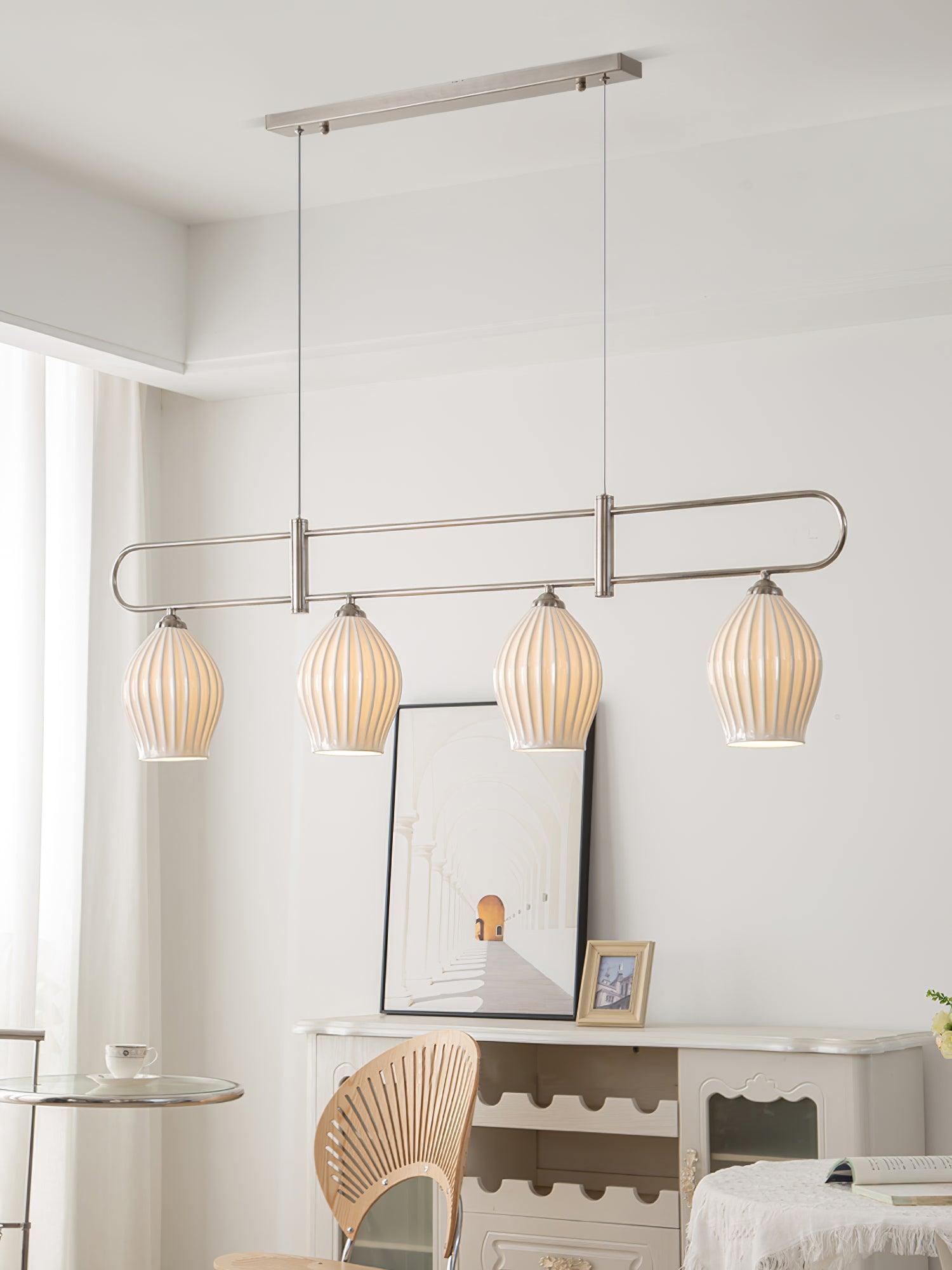 Handmade Bone China Ribbed Pendant Light Modern Linear Ceramic Hanging Lamp for Dining Room