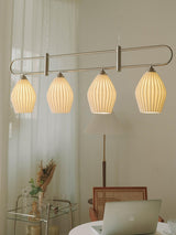 Handmade Bone China Ribbed Pendant Light Modern Linear Ceramic Hanging Lamp for Dining Room
