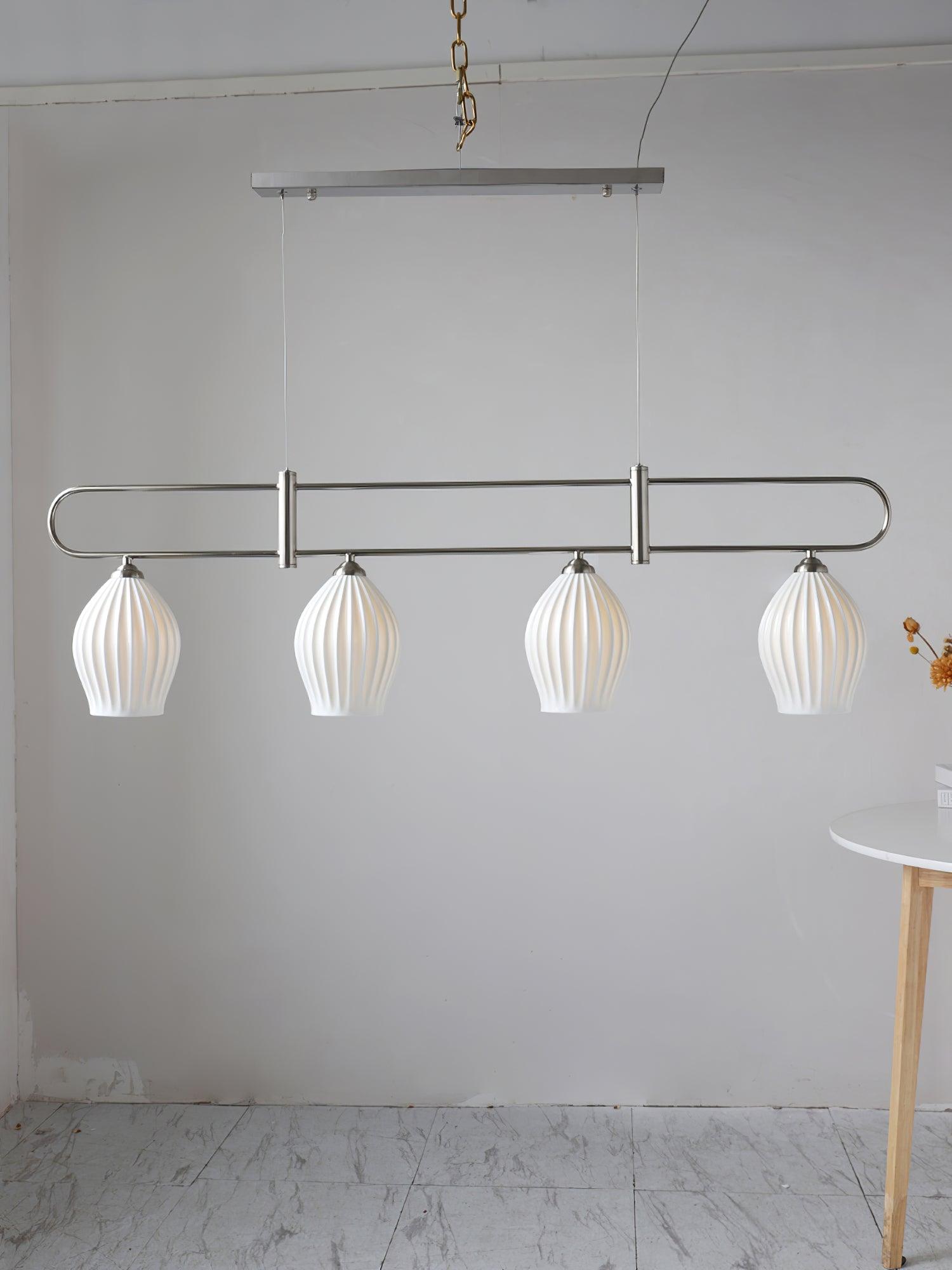 Handmade Bone China Ribbed Pendant Light Modern Linear Ceramic Hanging Lamp for Dining Room