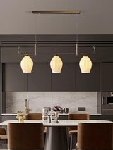 Handmade Bone China Ribbed Pendant Light Modern Linear Ceramic Hanging Lamp for Dining Room