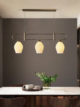 Handmade Bone China Ribbed Pendant Light Modern Linear Ceramic Hanging Lamp for Dining Room