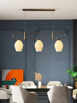 Handmade Bone China Ribbed Pendant Light Modern Linear Ceramic Hanging Lamp for Dining Room