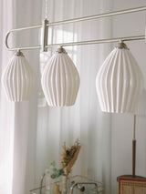 Handmade Bone China Ribbed Pendant Light Modern Linear Ceramic Hanging Lamp for Dining Room