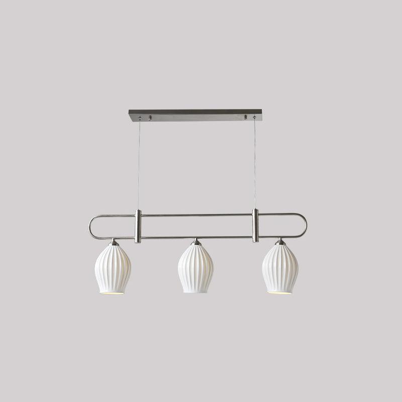 Handmade Bone China Ribbed Pendant Light Modern Linear Ceramic Hanging Lamp for Dining Room